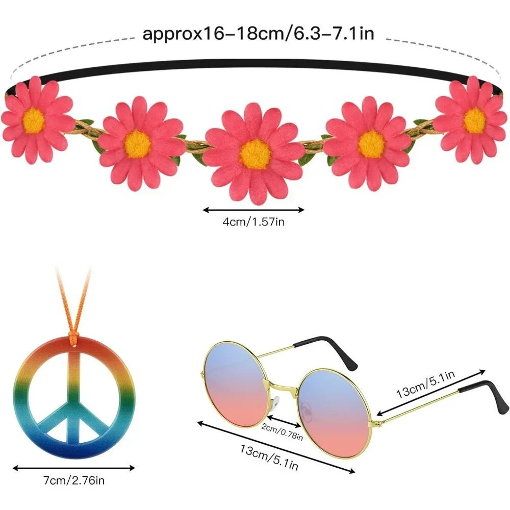 Hippie Costume Accessories Set 20 Headbands Sunglasses Peace Sign for Party